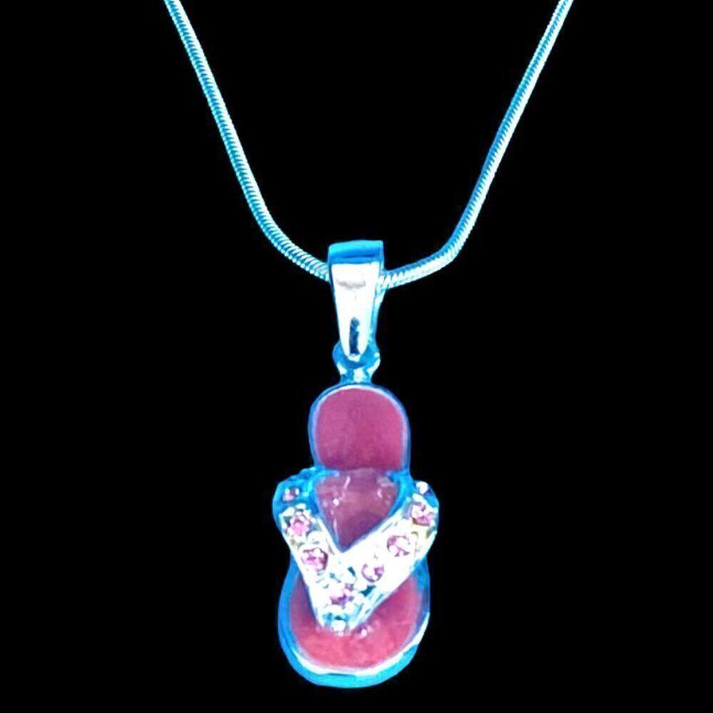 EL# Super Cute Sterling 925 & Pink Cz Sandal Necklace